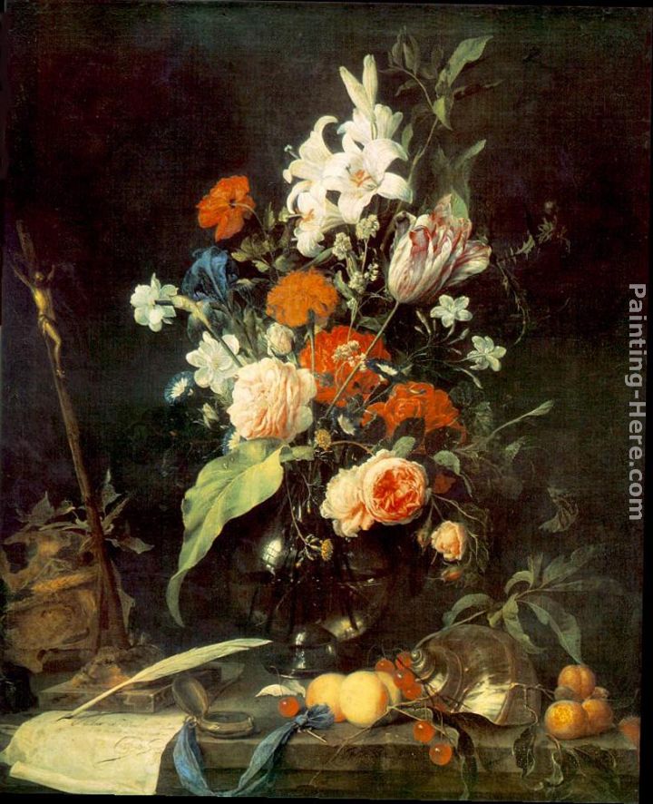 Flower Still-life with Crucifix and Skull painting - Jan Davidsz de Heem Flower Still-life with Crucifix and Skull art painting